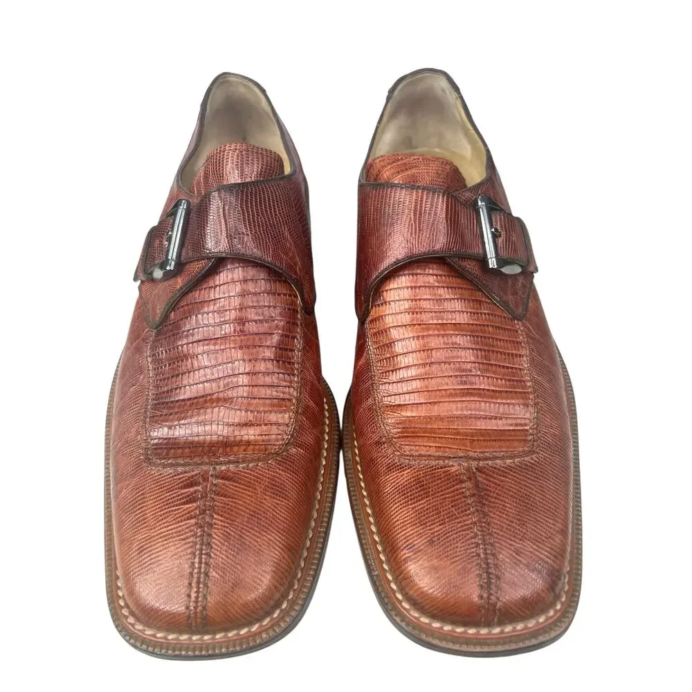 Julio Blanco Men’s Brown Lizard Monk Strap Dress Shoes Size US 10.5